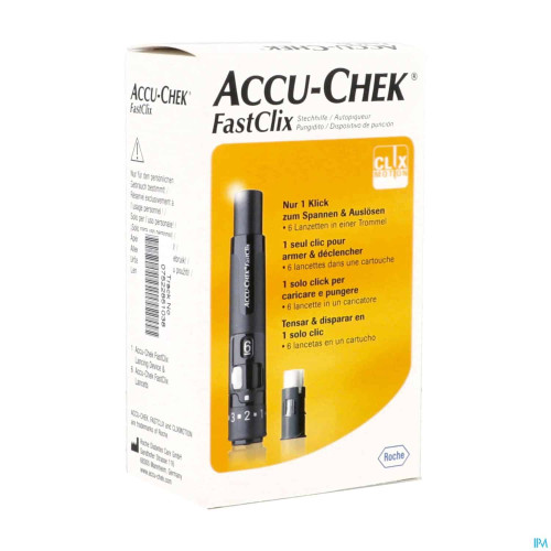Accu-Chek FastClix One-Click Finger Pricker – 11 Depth Settings, 6 Lancets